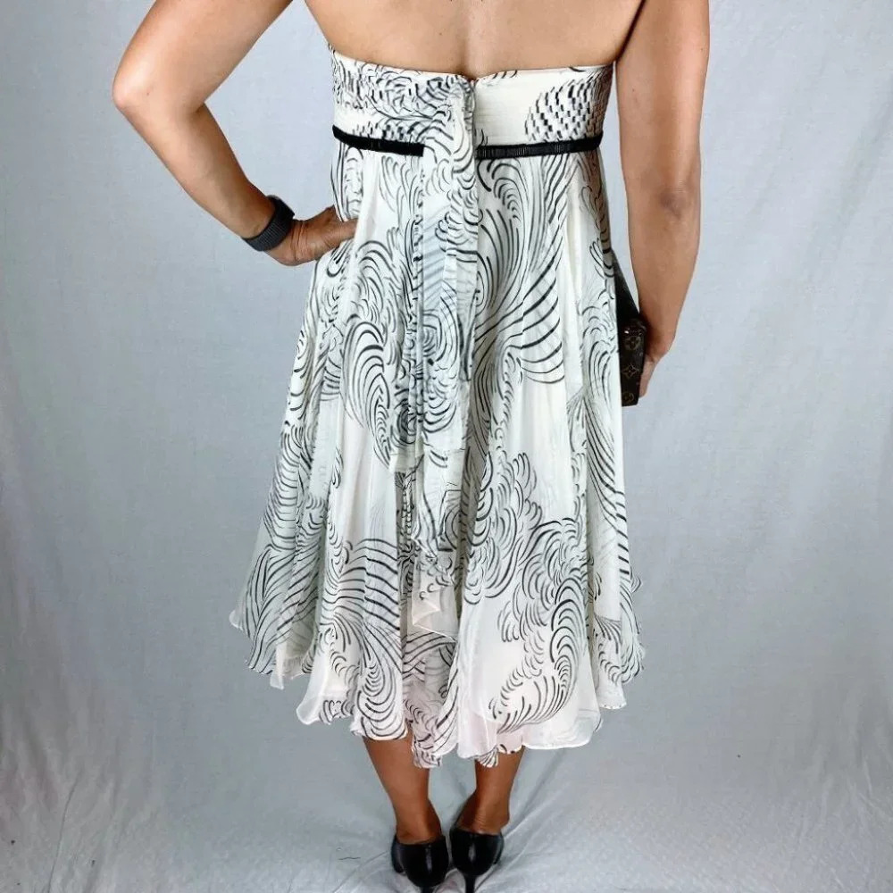 Marchesa Notte White Black Strapless Midi Dress $795 - Picture 6 of 11